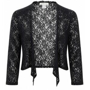 Notations Lace Shrug Womens S Tie Front Black Floral Bolero Cardigan MLAR0002